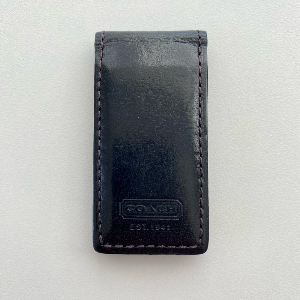 Coach black leather money clip